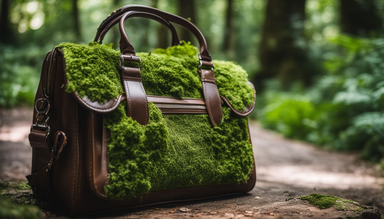 A bag of PittMoss surrounded by lush green vegetation in a bustling atmosphere.