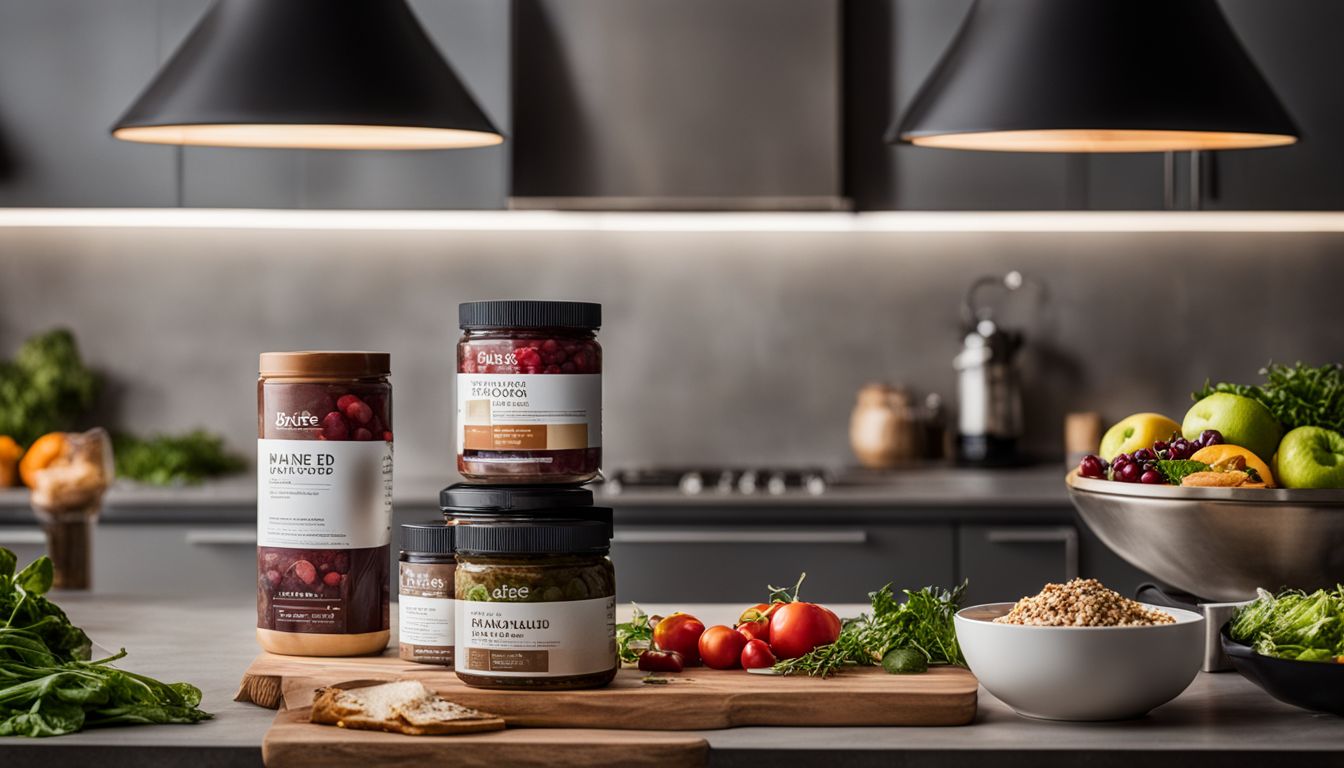 A display of The Bare Naked Foods product line in a modern kitchen.