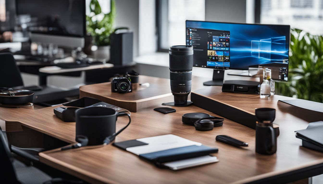 A photo of The 180 Cup product displayed on a modern office desk.